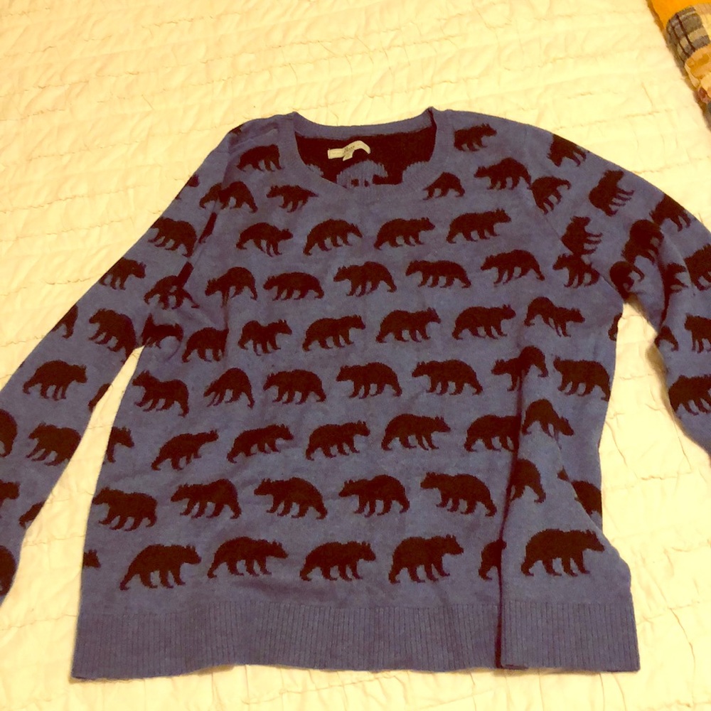 Blue sweater with bear print